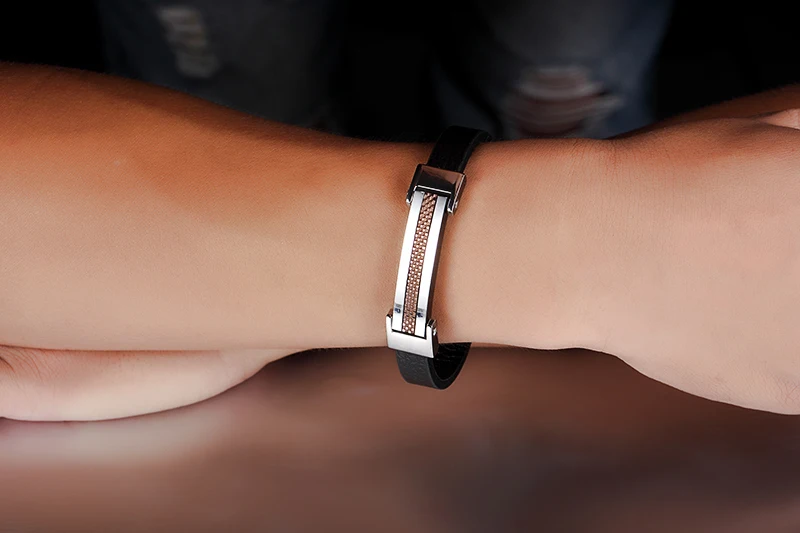 Fashion 2016 Charm Bracelet Men Punk Titanium Stainless Steel Black genuine Leather Bangle For Jewelry | Украшения и аксессуары