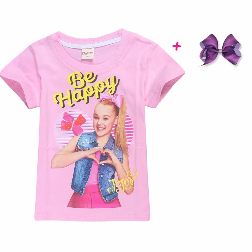 Летние модные футболки Jojo Siwa/футболка с короткими рукавами для больших девочек Подростковая мягкая хлопковая одежда с героями мультфильмов детская одежда для маленьких девочек
