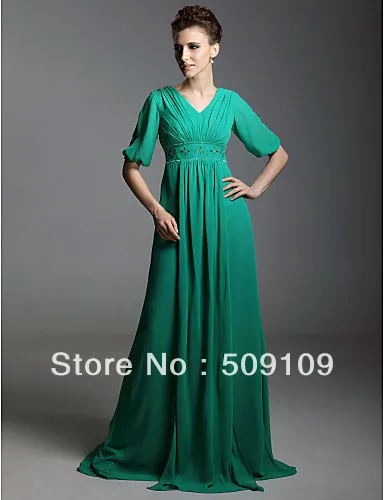 Hot sale 2013 Mother of the Bride Sheath/Column V Neck Floor length Rhinestone Chiffon Party Dresses Custom | Свадьбы и торжества