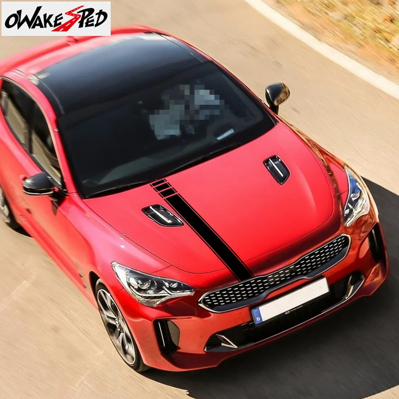 Для KIA Stinger Sport Stripes наклейки на капот автомобиля авто капот крышка двигателя декоративные наклейки водонепроницаемые гоночные стильные виниловые наклейки