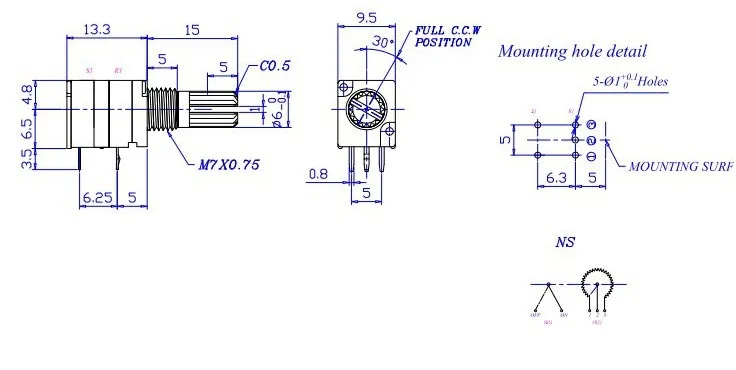 Прецизионный потенциометр RK097N RK097 R09 09 50 шт. переключатель B1K B5K B10K B20K B50K B100K