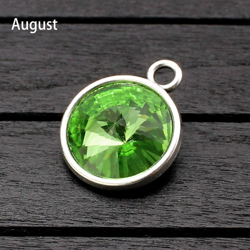 August 12 месяцев Bling Круглый Хрусталь Камень Шарм для браслетов Diy ювелирных изделий Серебряные Металлические Подвески Fit ожерелье аксессуары - Окраска металла: August
