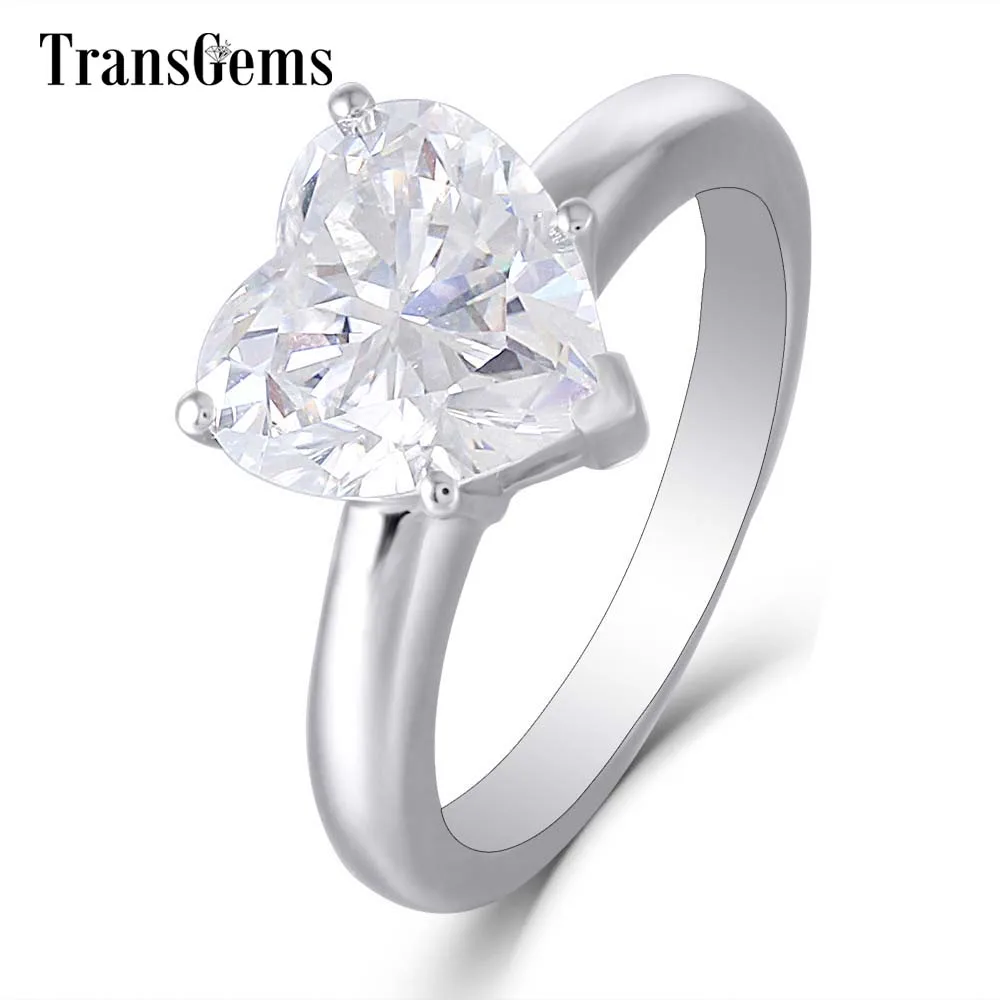 Transgems 14K 585 White Gold Center 3ct 9X9mm F Color Heart Shaped Solitaire Moissanite Engagement Ring for Women Wedding Gifts | Украшения