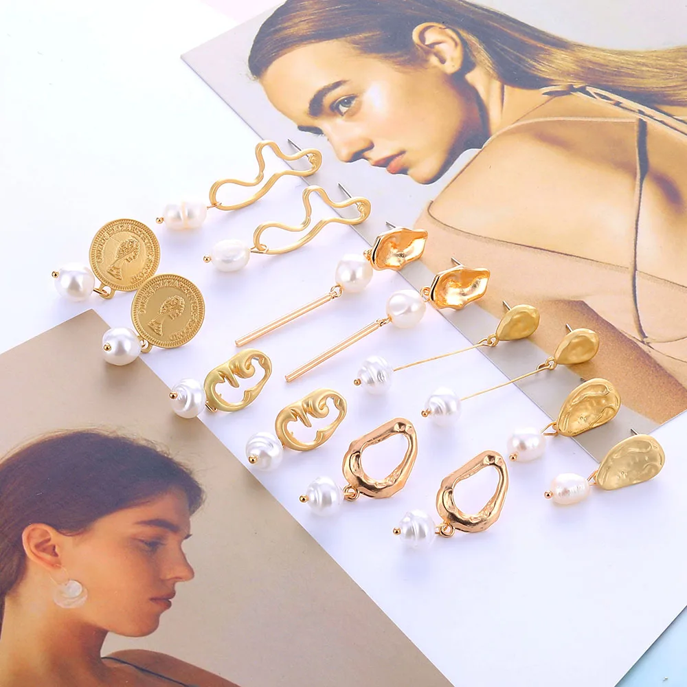 FAMSHIN Boho простые золотые матовые металлические серьги из натурального