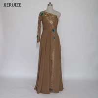 jieruize brown lace one shoulder mermaid long evening dresses one long sleeve formal dresses evening gowns dubai arabic dress