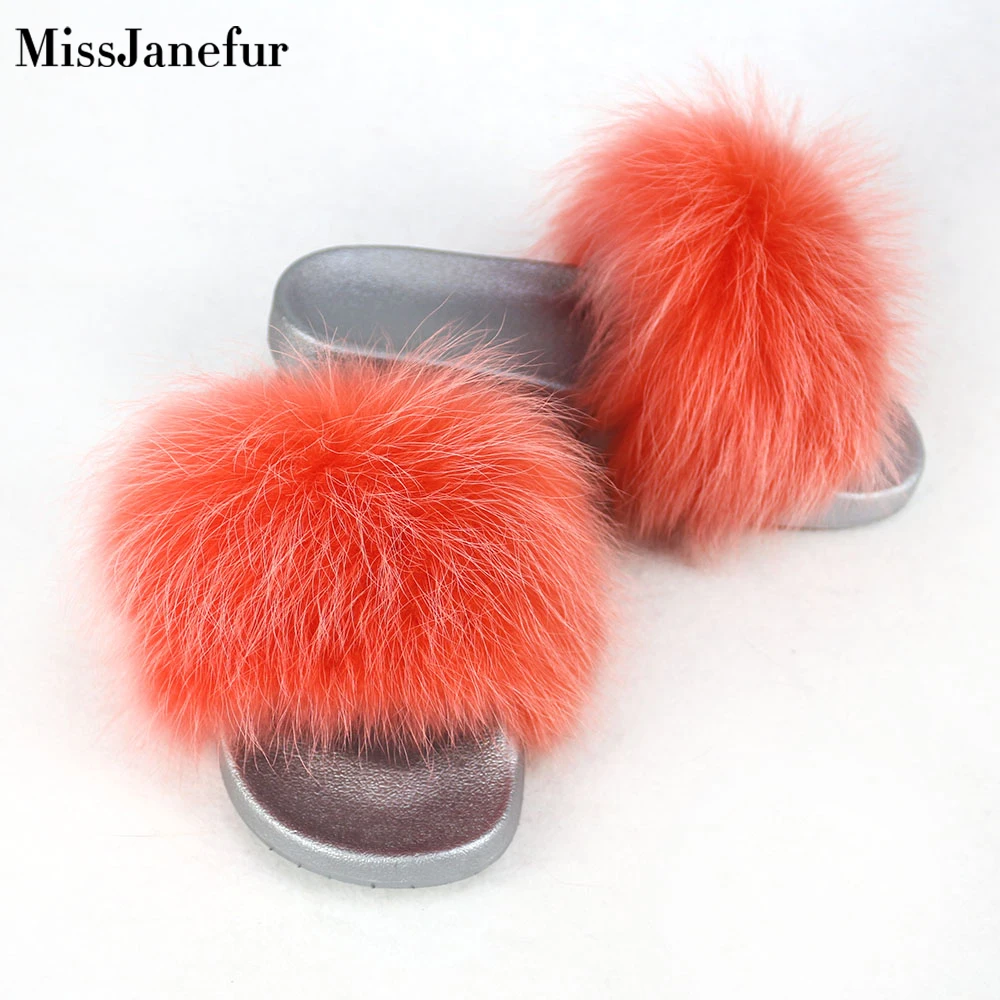 Женские меховые тапочки роскошные пушистые шлепанцы с мехом енота Лидер продаж