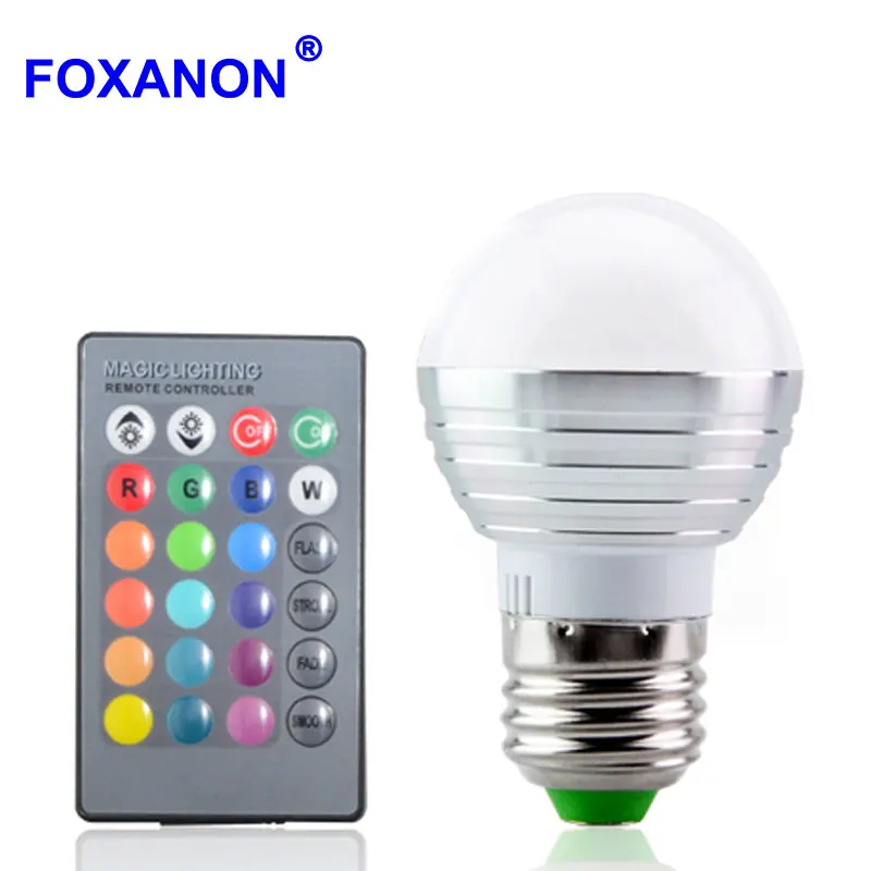 Светодиодная лампа Foxanon E27 RGB волшебная с регулируемой яркостью 85 265 в 24 клавиши ИК