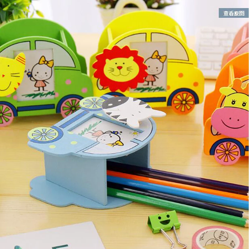 

Animal Car Pen Cartoon Wooden Creative Multi Function pen Holder Children Stationery Office School Supplies