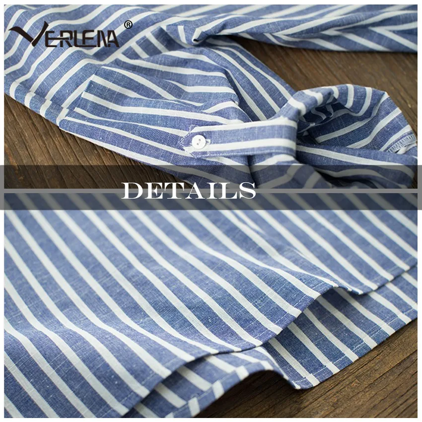 Verlena 2018 Plus Size White Stripe Summer Dress Line Button in Front Curved Hem Loose Women Linen Vestidos Knee Dresses | Женская