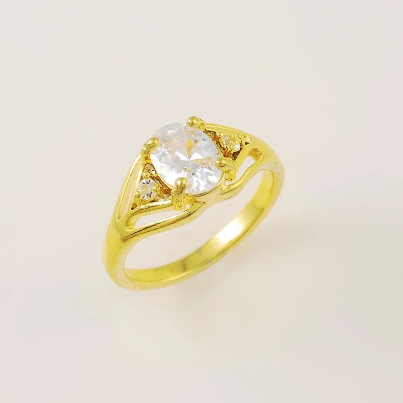 New 24K Gold Plating Women Jewelry Wedding Ring Engraved Luxury Stone Wholesale Fashion Finger Rings Size7-10 | Украшения и