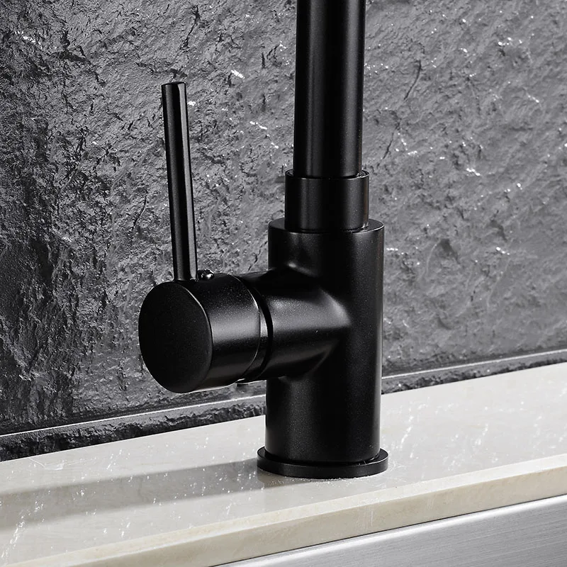 Вращающийся на 360 градусов современный вытяжной кухонный кран Черный Твердый латунный с одной ручкой умывальник смеситель для раковины