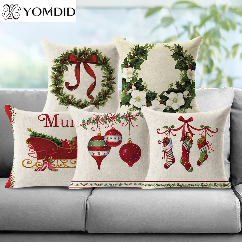 Чехол для подушки из хлопка и льна с рождественским рисунком|cushion cover|cushion cover