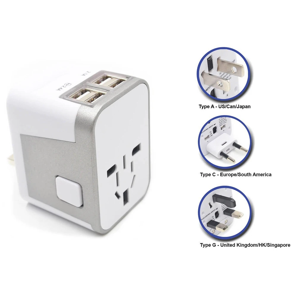 Адаптер с разъемом питания для международных поездок 4 порта usb рабочий 220 вольт