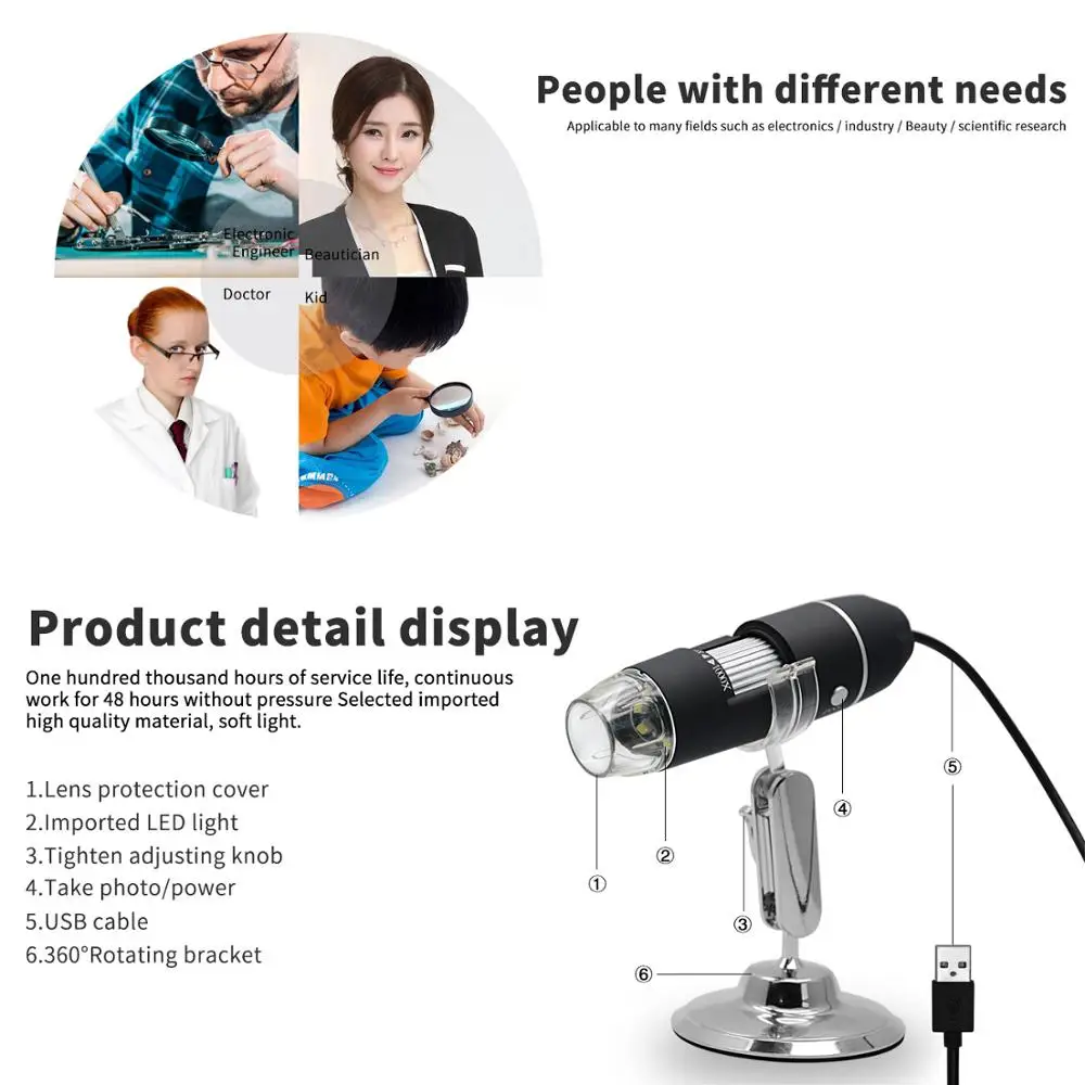 2019 USB микроскоп камера 1600X1000X500 светодио дный X 8 LED электронный цифровой Лупа
