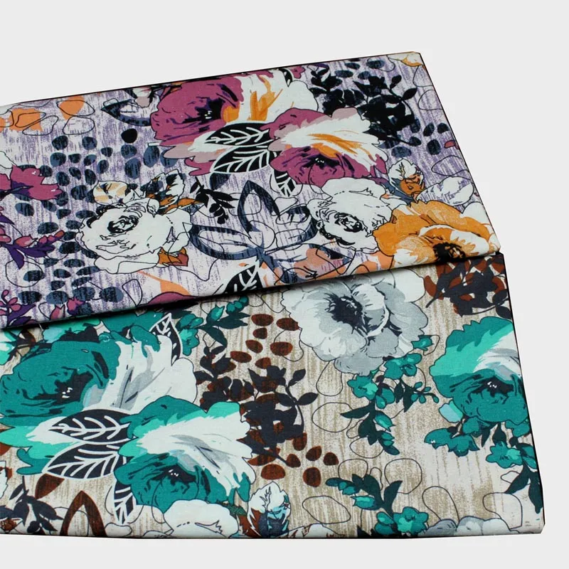 

cotton/linen ethnic GREEN PURPLE Hibiscus flowers fabrics for DIY costume APPAREL dress craft cushion curtain tablecloth tela