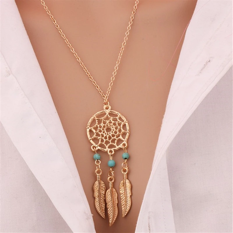 2019 Горячая Мода Bijoux Винтаж Ретро полые перо кулон в виде Ловца снов Макси