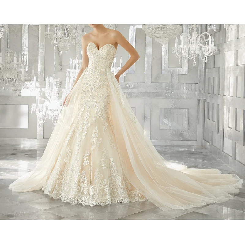 Свадебные платья noiva 2017 Потрясающие Платья Русалка Милая Бисером Аппликации