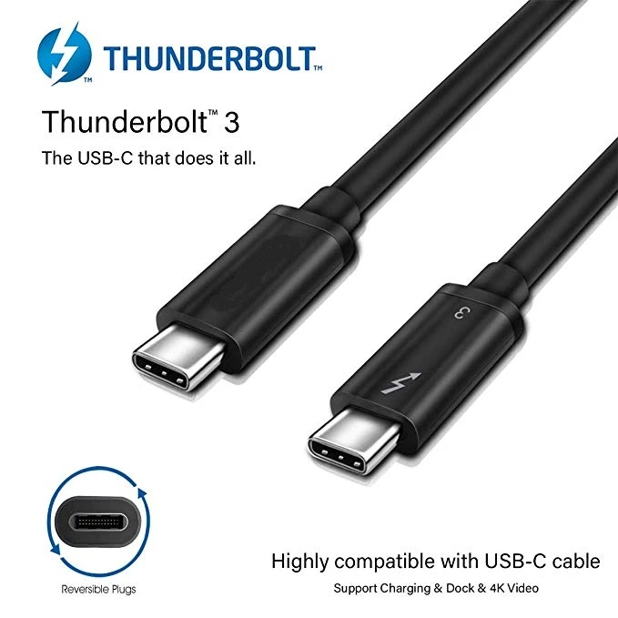 USB адаптер Fanshu Thunderbolt 3 100 Вт 40 Гбит/с совместимый с MacBook Pro ThinkPad Yoga Alienware 17 и многими