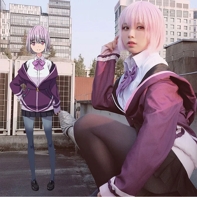 

Anime SSSS.GRIDMAN Akane Shinjo Short Bobo Straight Purple Ombre Grey Synthetic Hair Cosplay Wig + Wig Cap