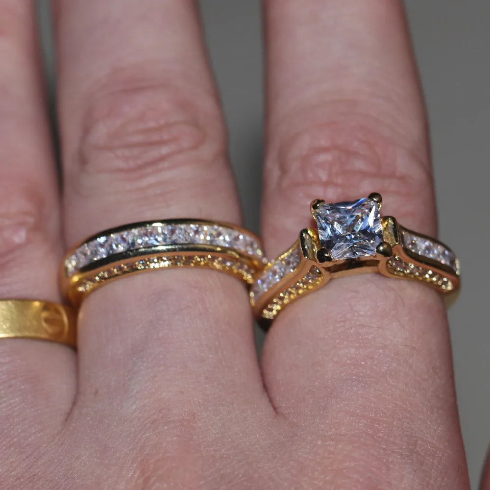 Женское и мужское кольцо Dexule обручальное с покрытием из желтого золота фианитом