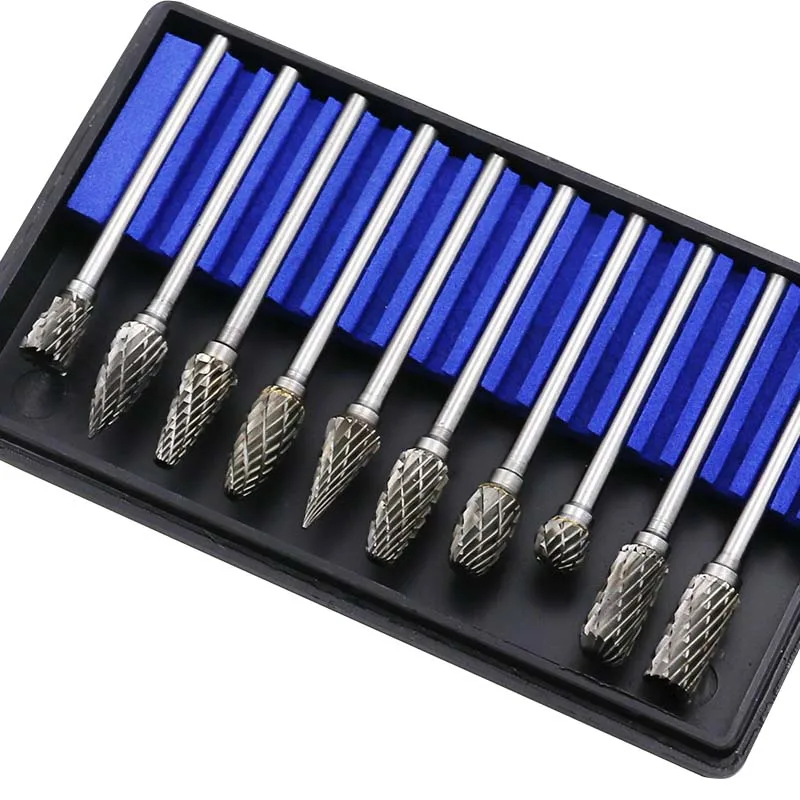 10pcs/set 3*6MM Double text  Head Tungsten Carbide Rotary Tool Point Burr Die Grinder Abrasive Tools Drill Milling Carving Bit images - 6