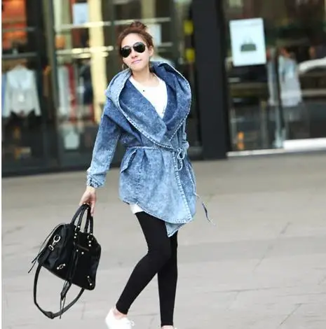 Women Denim Jeans Coat Jacket 2019 New Coats Vintage Long Sleeve Slim Hoody Plus Size Hooded Roupas Femininos E889 | Женская одежда