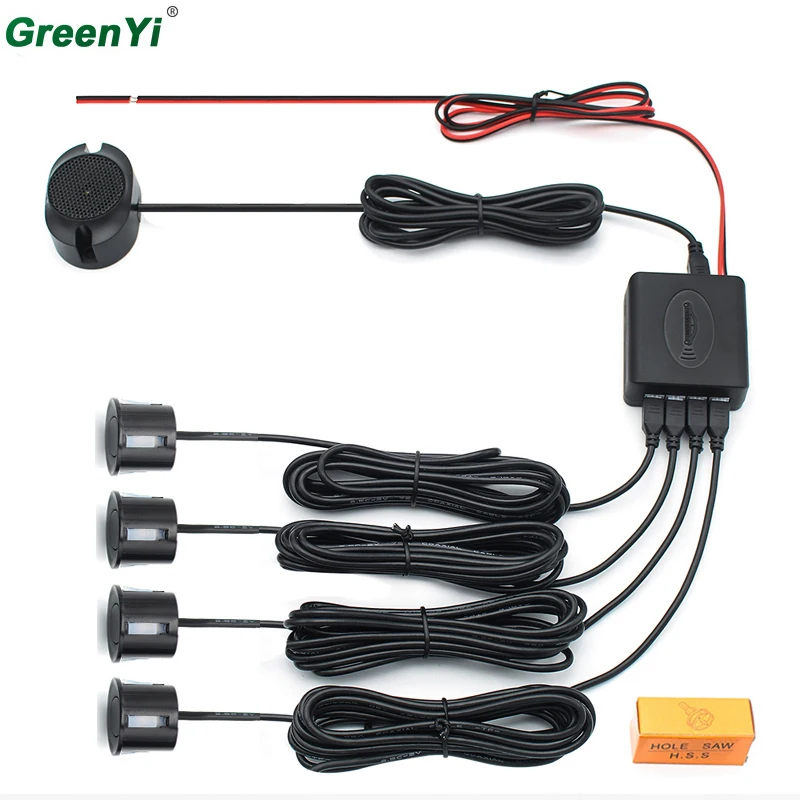 GreenYi 22 мм 4 шт. сенсор s+ зуммер комплект автомобильных датчиков парковки реверсивный радар звуковой сигнал Индикатор зонд Система DC 12 В Универсальный