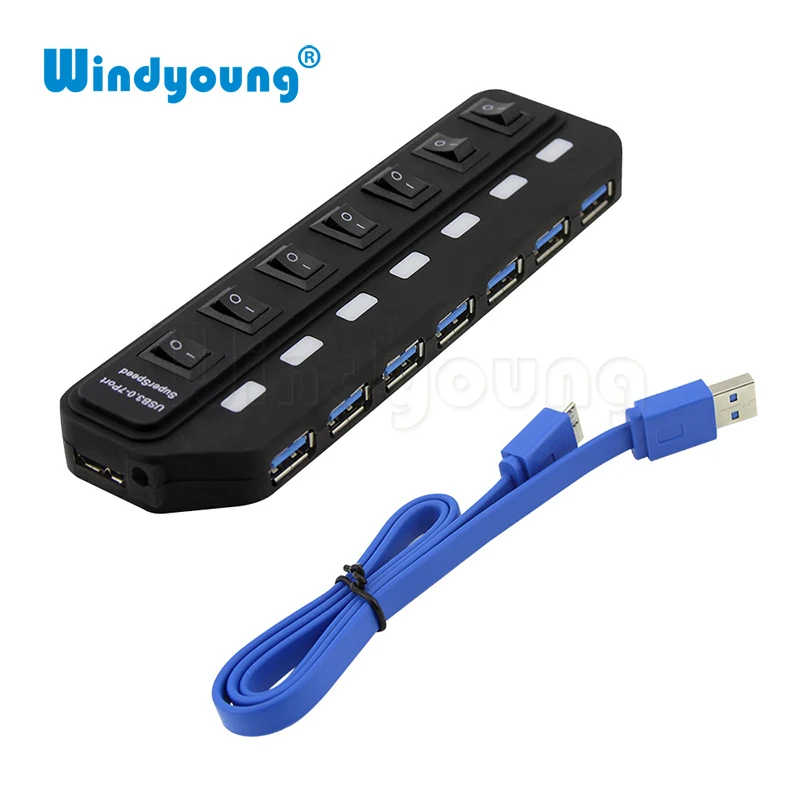 Windyoung USB 3 0 концентратор с 7 портами зарядкой и выключателем питания несколько usb