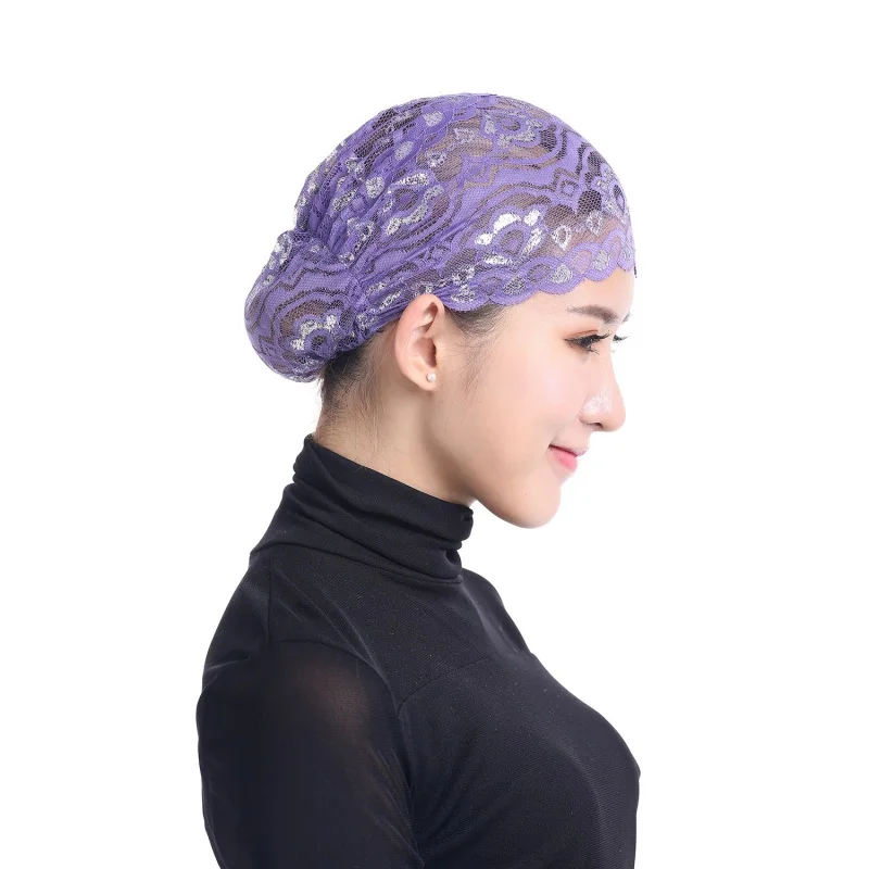 

Muslim Hijab Fashion Flower Style Soft Breathable Stretchable Lace Caps Islamic Hats Full Head Women Hijabs 12 Colors