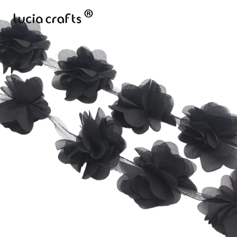 Lucia crafts ПРИБЛИЗИТЕЛЬНО 5,5 см 3D шифон цветы кружево отделка шитье поставки платье украшение кружевная ткань аппликация V0401 - Цвет: black 1y