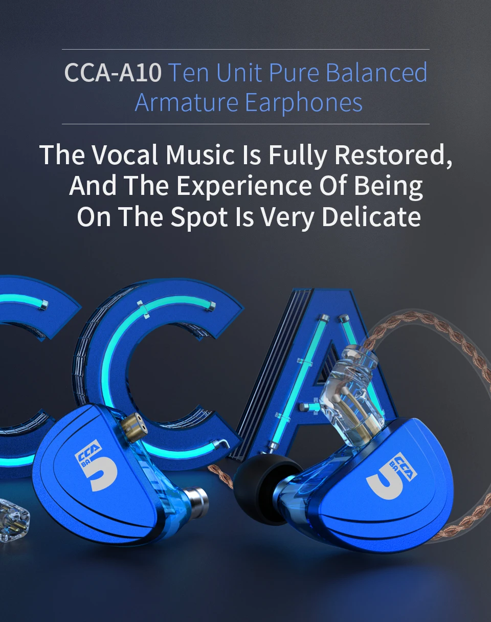 CCA A10 наушники 5BA с сбалансированным арматурным приводом наушники вкладыши HIFI монитор с басом гарнитура CCA C16 C10 CA4 AS10
