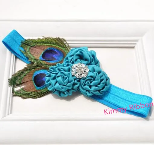 50 шт./лот атласная повязка на голову цвета шампанского с перьями павлина