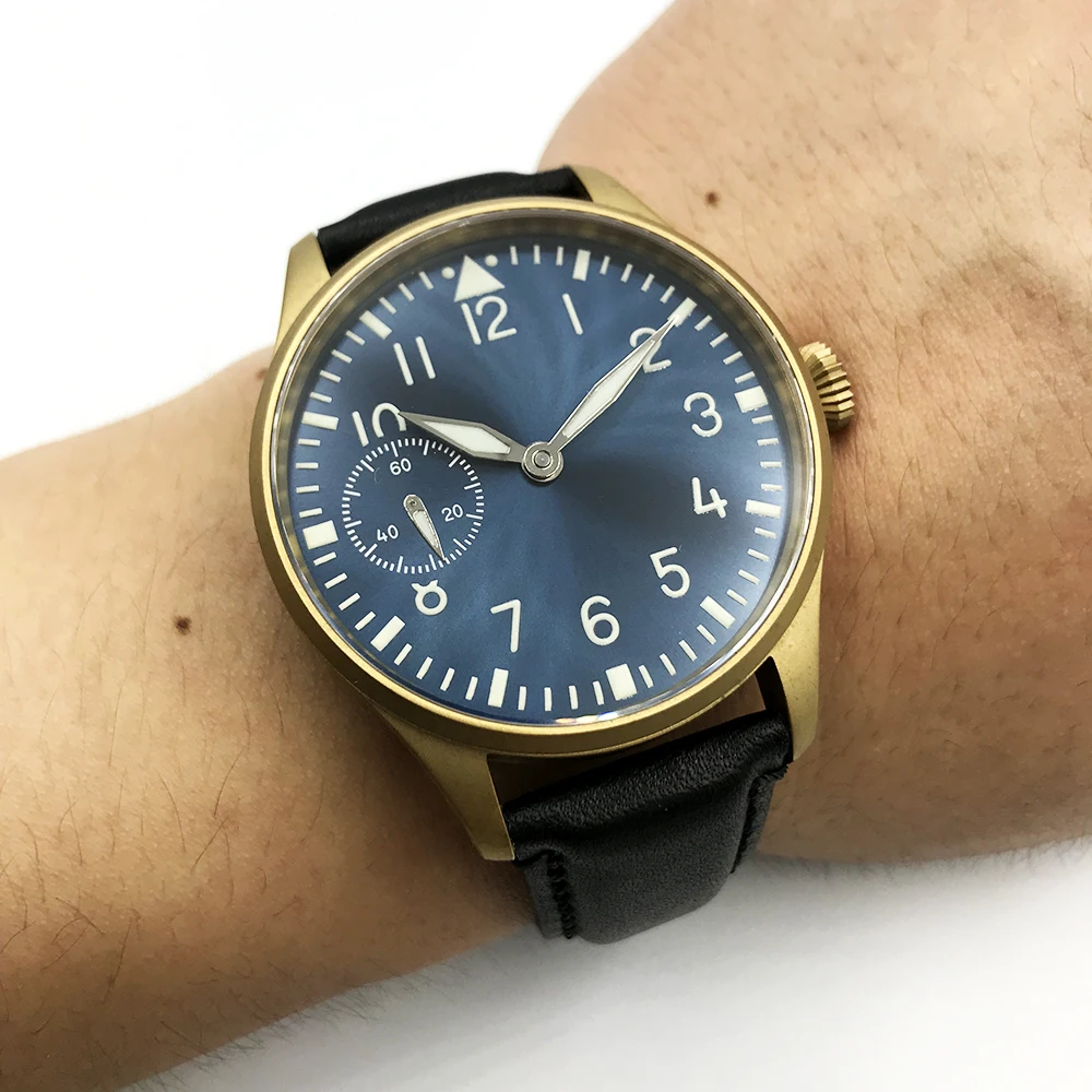 

Men's Manual winding watch vintage pilot brass Wristwatch 50m Water Resistant ST3600 sapphire glass Mechanical Hand Wind watches