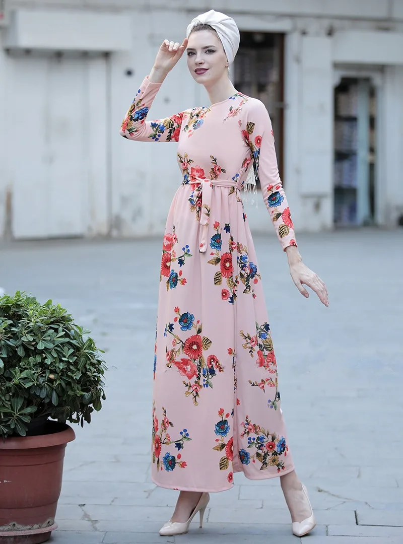 Скромное цветочное мусульманское женское длинное платье с принтом летнее abaya