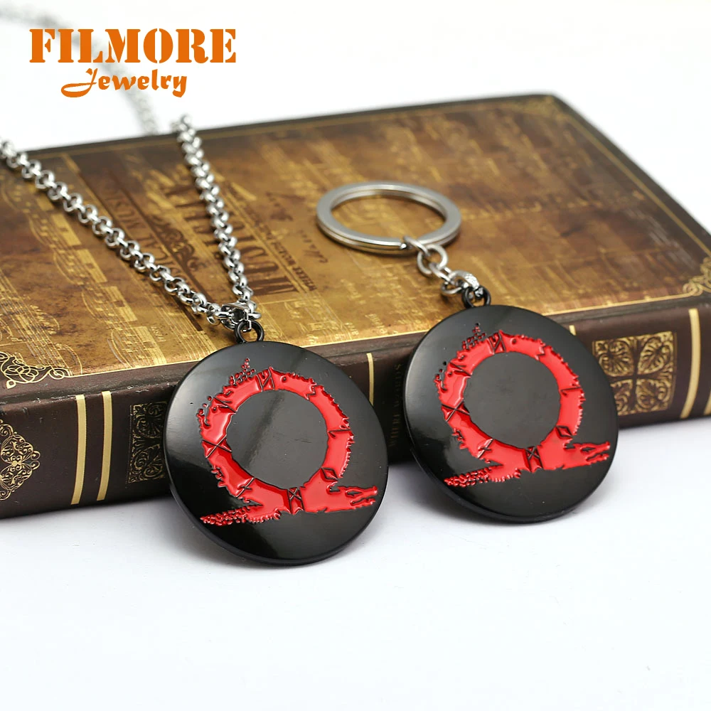 

God of War 4 Necklace Black Time Gem Cabochon Kratos Metal Pendant Fashion Link Chain Men Women Necklaces Charm Gifts Jewelry