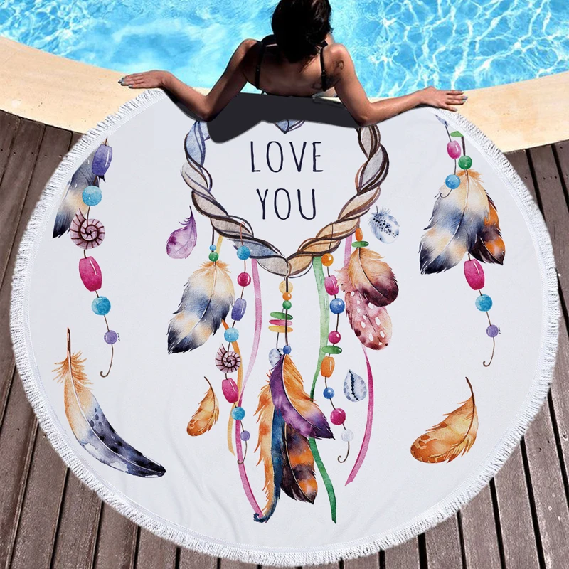 150x150 cm Round Towel Microfiber Fringed Beach Towels Outdoor Sports Swimming Bath Portable Dream Catcher Style |