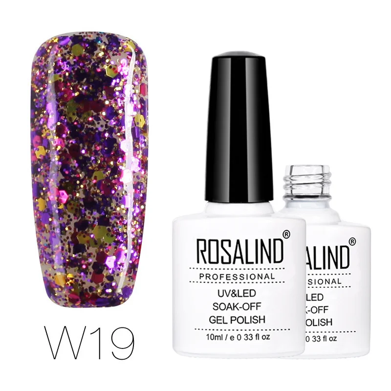 W19 Rosalind гель 1S Новое поступление УФ-гель для ногтей 10 мл бриллиантовый блеск с ультрафиолетовым свечением лак для ногтей Гель-лак для ногтей замочить от маникюра Гель-лак - Цвет: W19