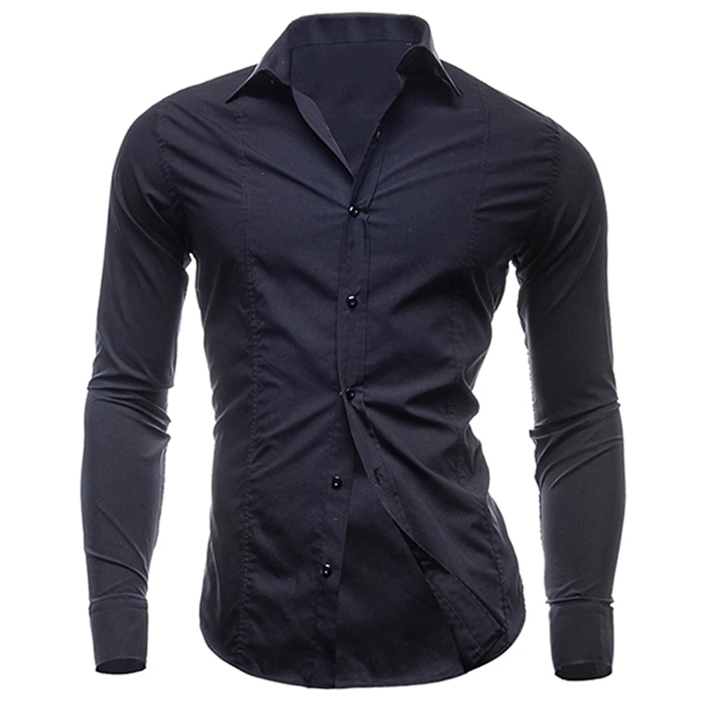 Рубашка мужская классическая с длинным рукавом хлопок однотонная приталенная