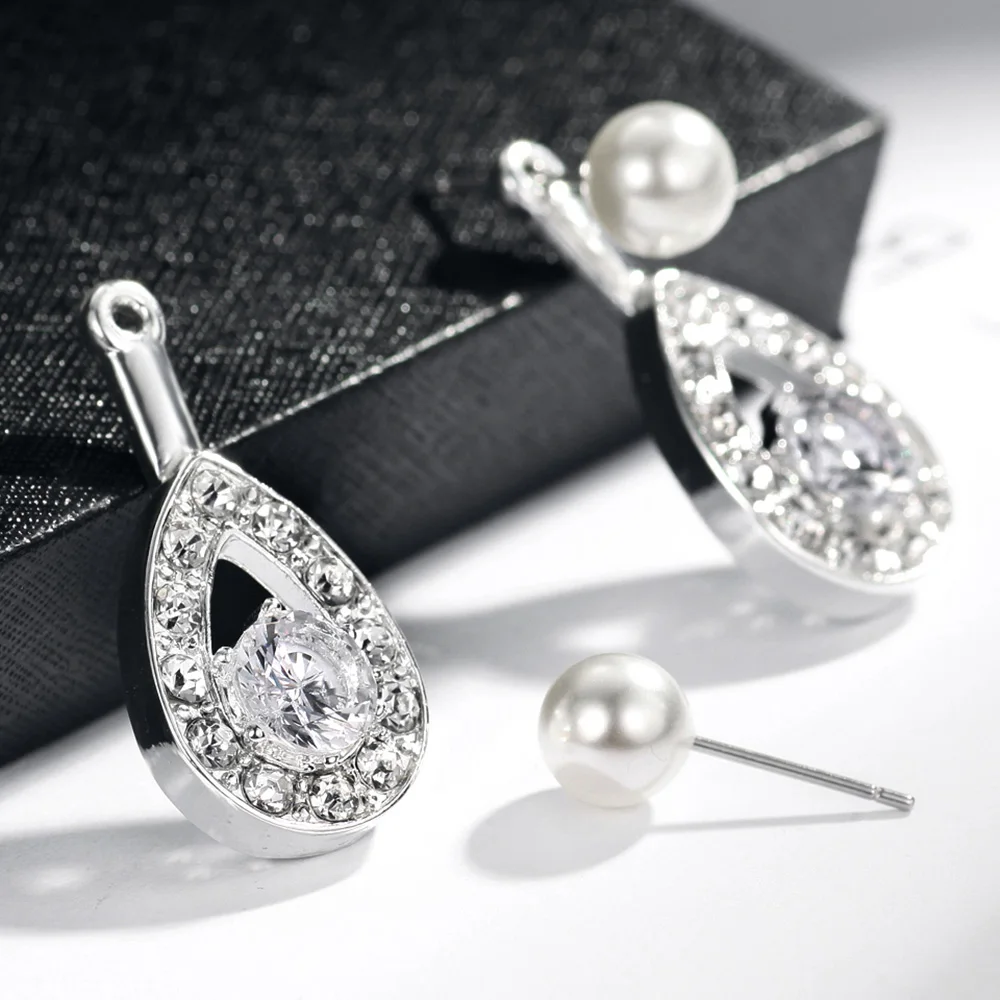 Женские серьги капельки Neoglory обручальные с фианитом и жемчугом гипоаллергенные