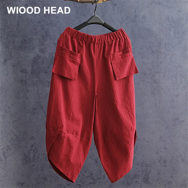Женские винтажные брюки из хлопка и льна дышащие удобные мягкие однотонные