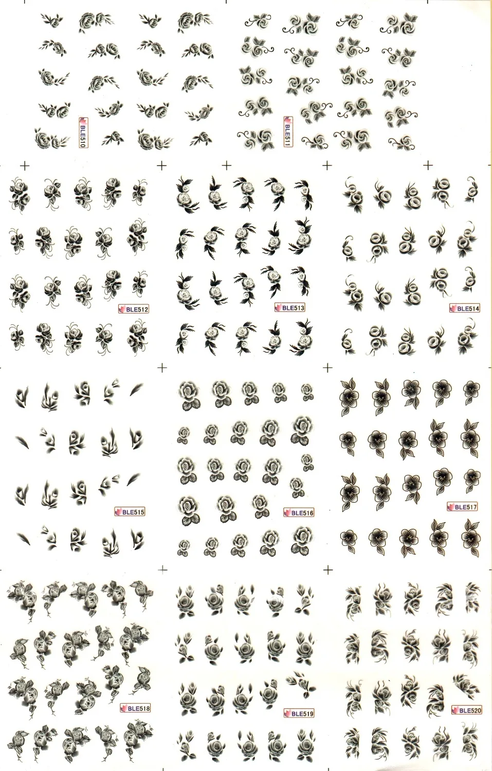 

11 PACK/ LOT WATER DECAL NAIL ART NAIL STICKER BLACK FLOWER WATER LILY DACING LADY BLE510-520