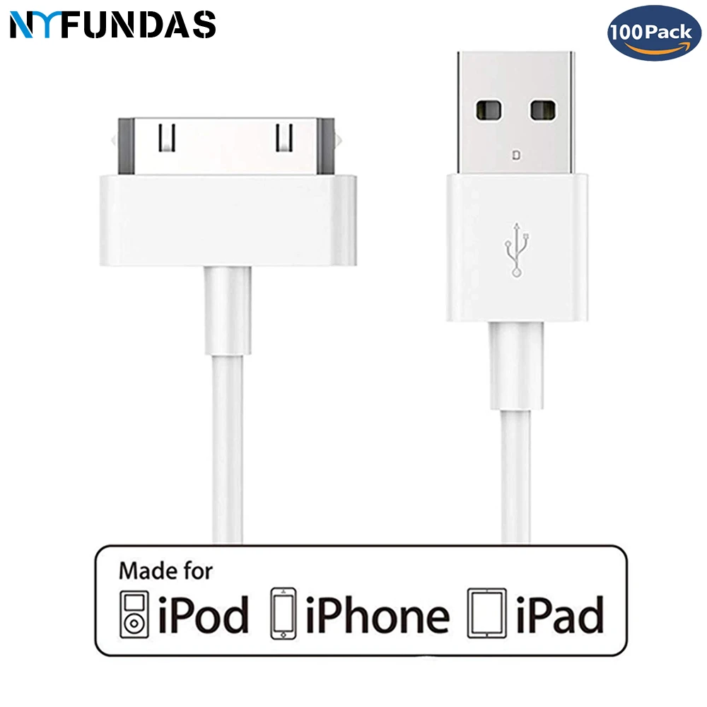 NYFundas 100 шт. usb кабель для зарядки и передачи данных iphone 4 4s ipod nano ipad 2 3 iphone4 s 30 pin 1 м