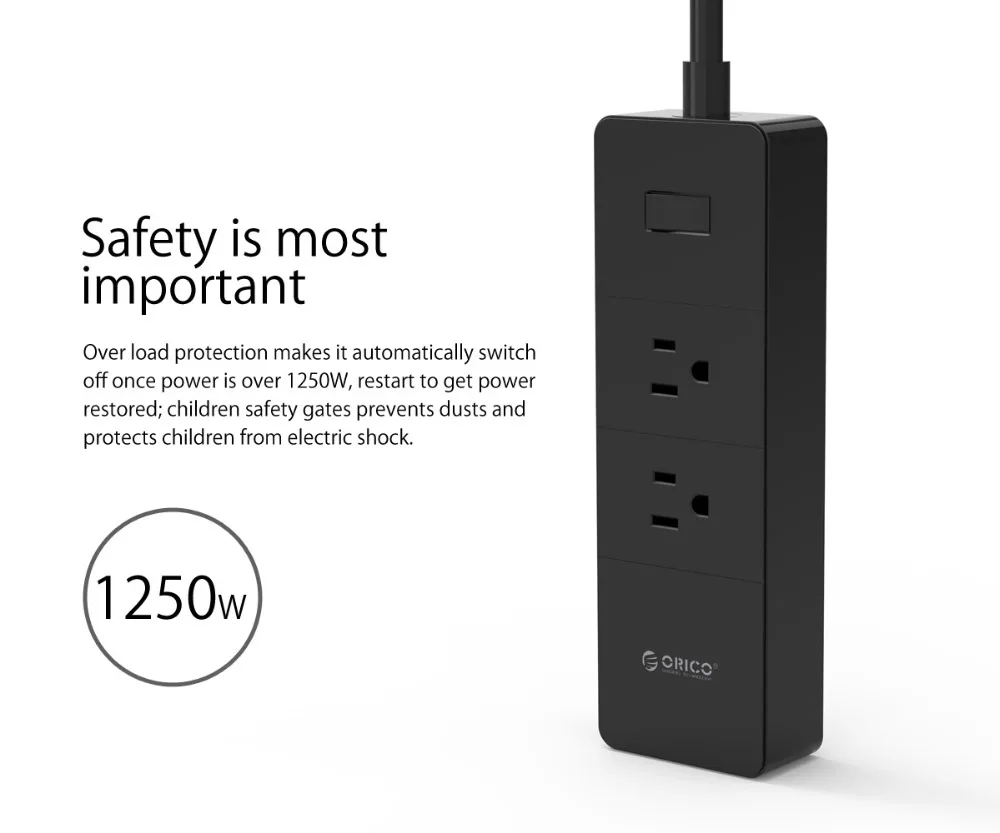 ORICO 2 AC Outlet Защита от перенапряжения с 4 USB штепсельной вилкой США супер зарядный