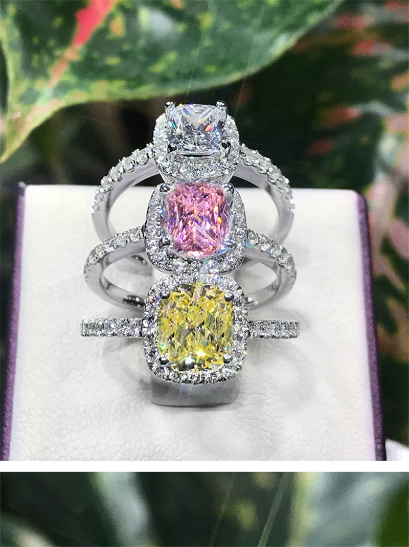 CC 925 серебряных колец для женщин кубический цирконий Красочные прямоугольник камень Обручальное кольцо модные свадебные украшения Прямая CC595