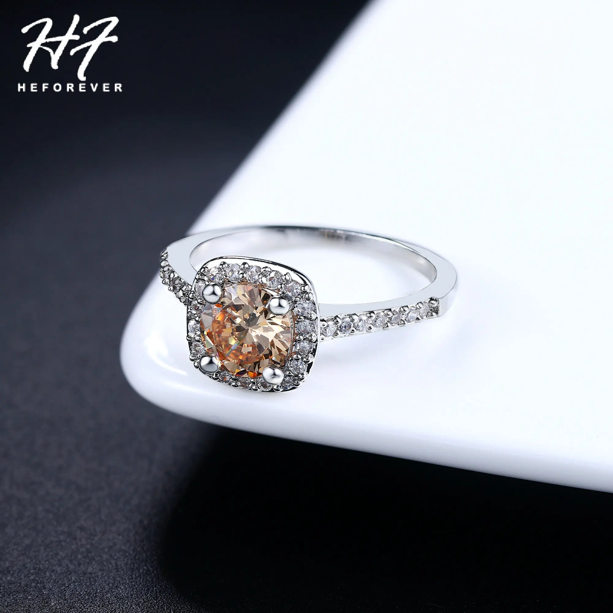 Orange white gold Серебряное изысканное модное квадратное кольцо для свадьбы и помолвки с AAA+ CZ кристаллами, ювелирные изделия для женщин R531 - Цвет основного камня: Orange white gold