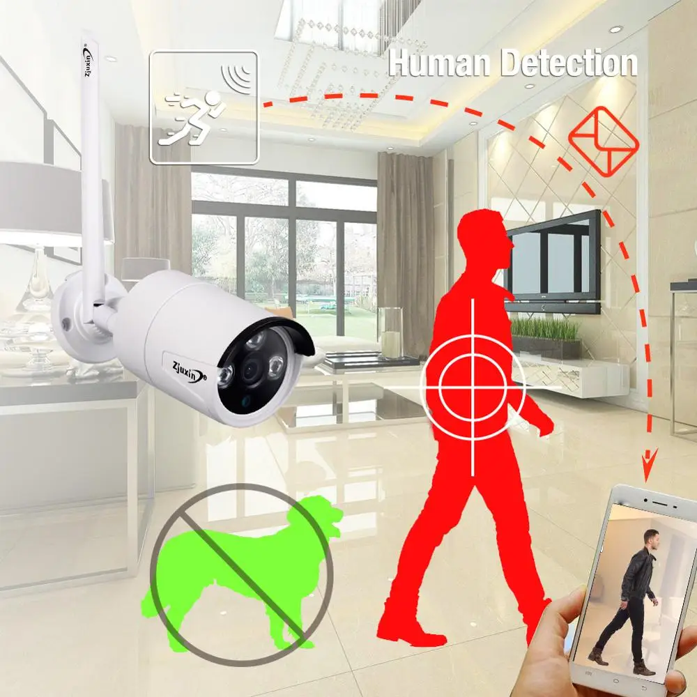 Zjuxin 1080P 2MP Wifi IP AI Camera HD Cloud Wireless Outdoor Weatherproof Infrared Night Vision Security With TF Slot on - Камера Zjuxin 1080P 2MP Wifi IP AI HD Cloud беспроводная наружная погодозащищенная с ИК-ночным видением и слотом для TF-карты.