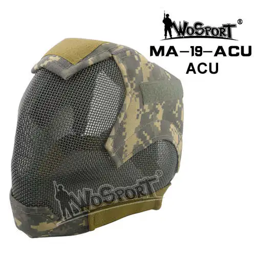 Wosport Paintball Спортивная маска на все лицо обернутая Защитная Военная Тактическая страйкбольная Пейнтбольная защитная сетка стальные маски для лица - Цвет: MA-19-ACU