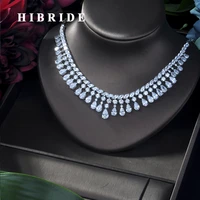 hibride exclusive chain geometric drop elegant women wedding naija bridal cubic zirconia lariat necklace earring dubai n 227