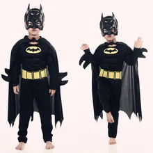 Kids Boys Muscle Bat Cosplay Costumes Halloween Muscle With Mask Cloak Movie Character Family Pack Christmas Children Dress Up