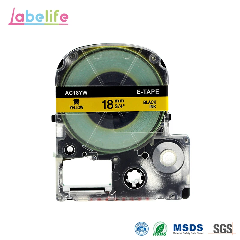 Labelife SC18Y черный на желтом совместимый Epson Labelworks 18 мм x 8 м Картридж Ленты для маркировки этикеток производитель ленты заправка картриджа
